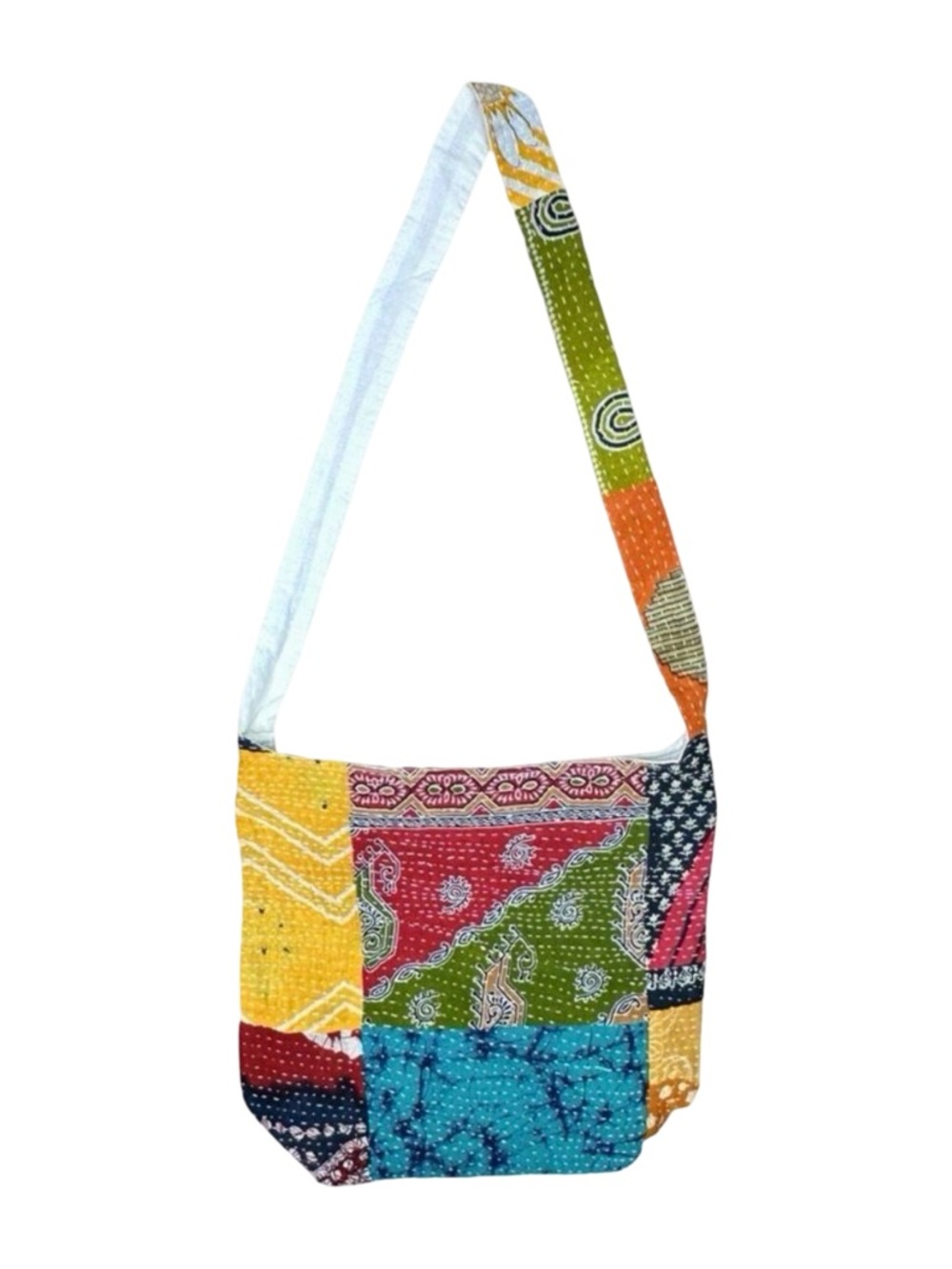 Kantha Patchwork Crossbody Hobo Shoulder Bag - 14” x 10” x 5”